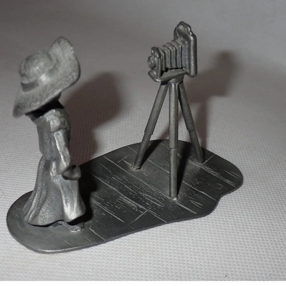 Fine Pewter Miniature Girl with Antique Camera Figurine Vintage Louis Jacques